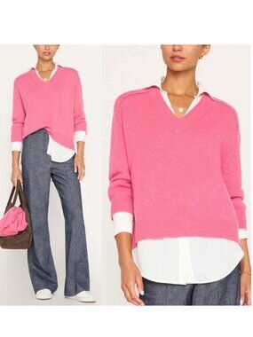 BROCHU WALKER Aster pink Layered looker v-neck cashmere sweater jumper tunic S
